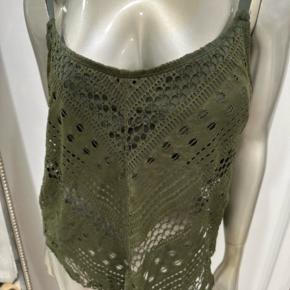 Women’s 2 Piece Swimsuit Bikini Size 12 crochet army green flawy top - Picture 3 of 13